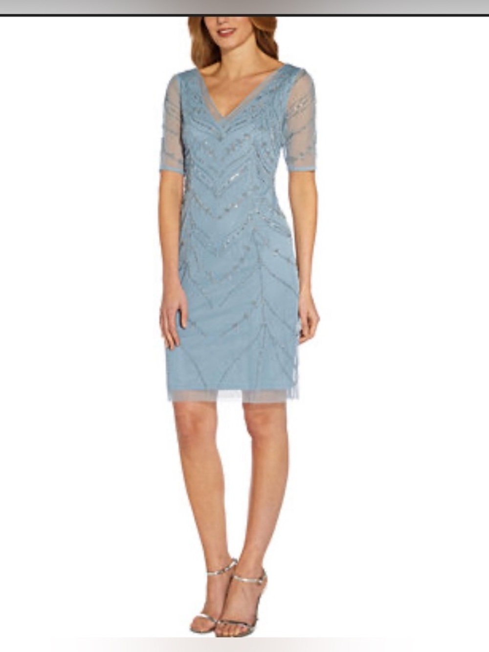 Adrianna Papell Elbow Sleeve Beaded Mini Dress Size 14 NWT